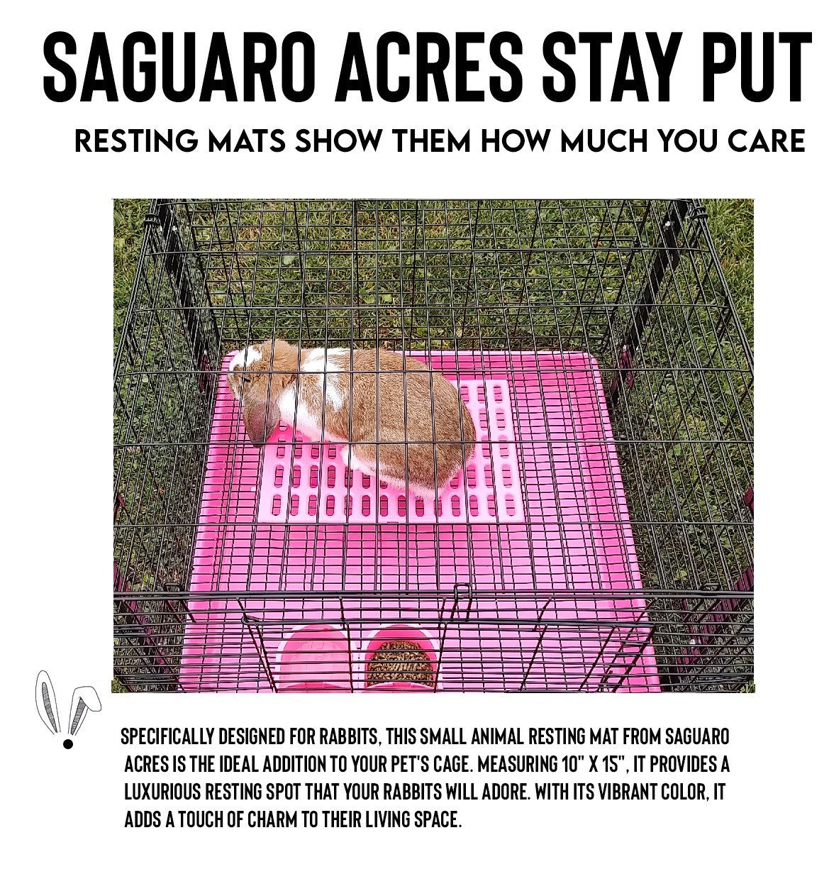 Saguaro Acres Rabbit and Small Animal Cage Resting Mat with 2 Coop Cups for Food and Water (Pink)