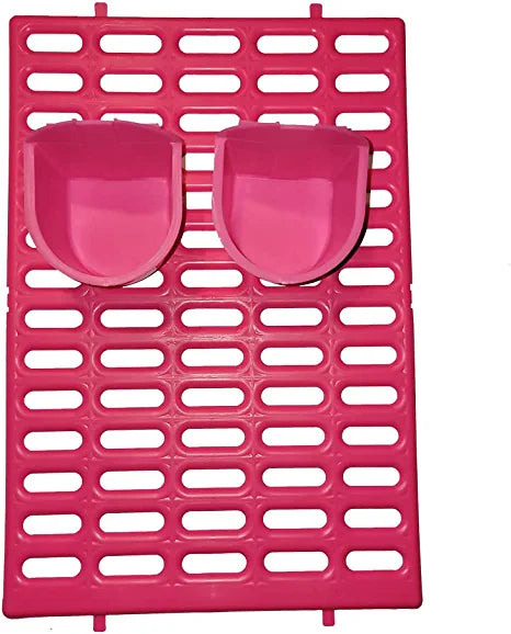 Saguaro Acres Rabbit and Small Animal Cage Resting Mat with 2 Coop Cups for Food and Water (Pink)